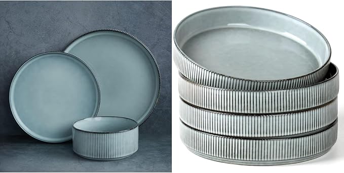 Famiware Star Dinnerware Set with Plates and Bowls Service for 4 (16-Piece) Stoneware Kitchen Dishes Dinner Sets -Smoky Blue
