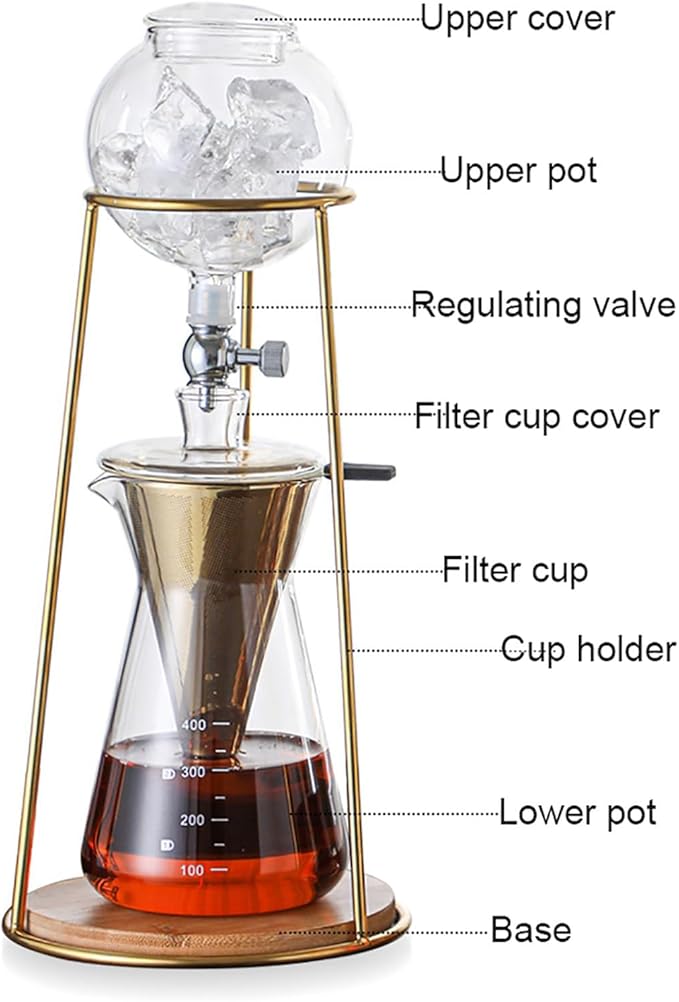 Portable Cold Drip Coffee Maker Drip Tower Coffee Maker 400ml Glass Coffee Pot with Stainless Steel Regulating Valve V-Shaped Spout for Home Office