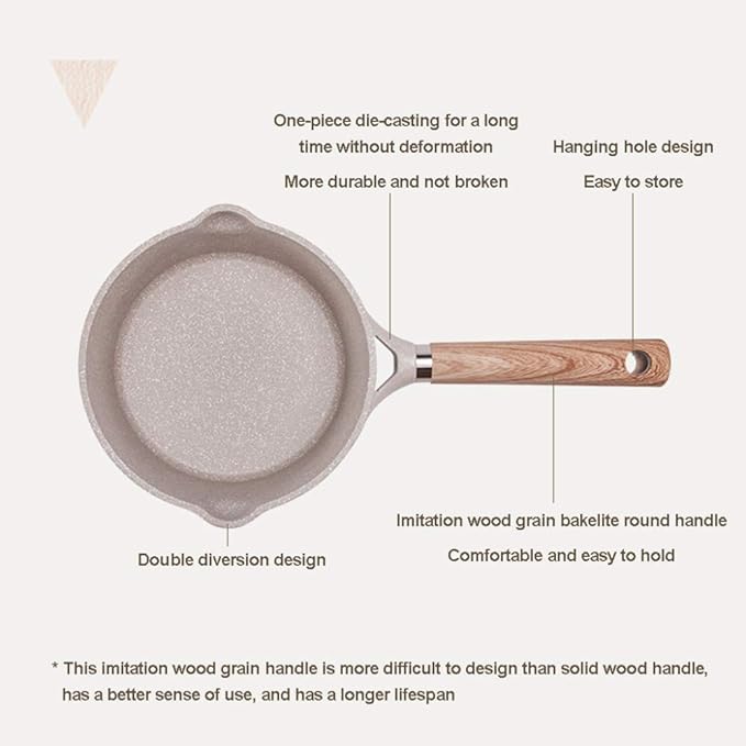 Cooking Pot 2-Piece Aluminum Alloy Cookware Set Imitation Wood Grain Bakelite Handle Non Stick Milk Pot and Saucepan Set with Lids