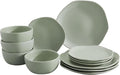 Corona Olivo ceramic dinnerware Set 12–piece Plates and Bowls Sets for 4 organic shape light green.