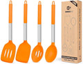 Pack of 4 Silicone Cooking Utensils Set Non Stick Large Solid Spatulas Heat Resistant Slotted Spoons Ideal BPA Free Kitchen Turners for Frying MixingServingDrainingTurningStirring (ORANGE)