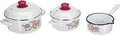 GSW Hydrangea 5-Piece Saucepan Set Steel Enamel Plastic White