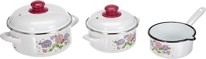 GSW Hydrangea 5-Piece Saucepan Set Steel Enamel Plastic White