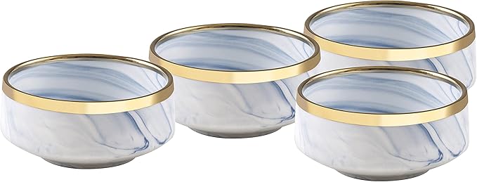 Fine China Artisan Marbled 16pc Dinner Set Blue with Gold