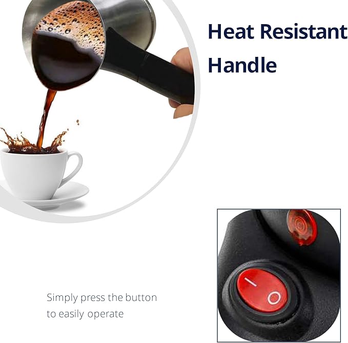 Gugxiom Turkish Coffee Maker 600ML Stainless Steel Turkish Coffee Maker Kettle with Anti Scald Handle Electric Turkish Coffee Pot Heating Tea Maker Kettle for Arabic Tea Milk