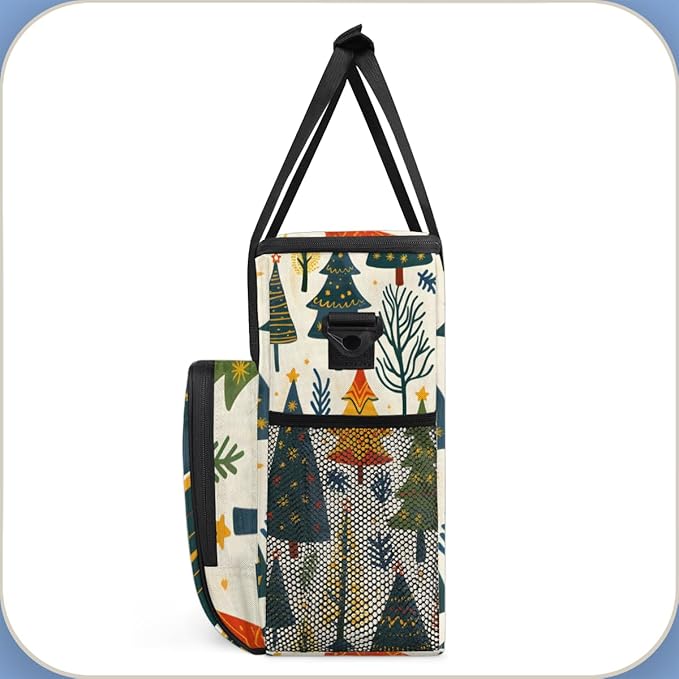 Retro Tree Xmas Coffee Maker Carrying Bag Portable Travel Storage Tote Bag Compatible with K-Mini or K-Mini Plus Single Serve Coffee Brewer Carrying Case with Multiple Pockets &amp Shoulder Strap
