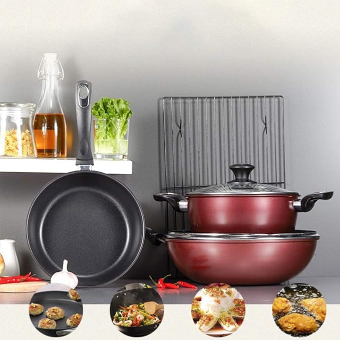 Cookware Set Pan &amp Pot Set 3 Piece Stock Pot Saute Pan SaucepanGlass Lid Induction NonstickSuitable for All Types of Heat Sources Including Induction Cookers Non Stick Pan