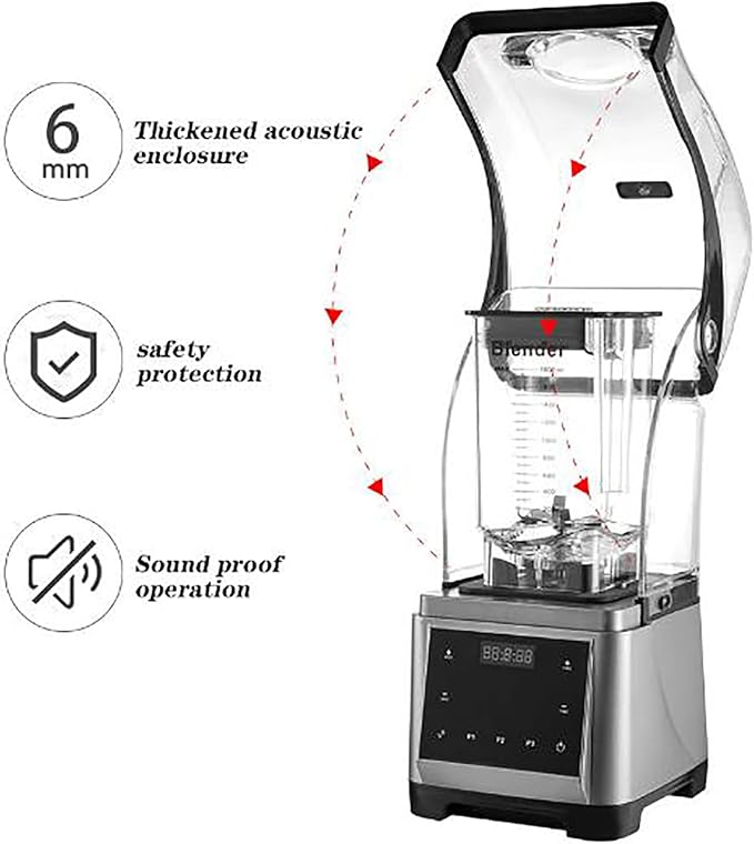 Smoothie Blender 1.6L Commercial Smoothie Makers with Hood Multi-level Stepless Regulation/Noise Reduction/safe Operation for Juice Milkshake