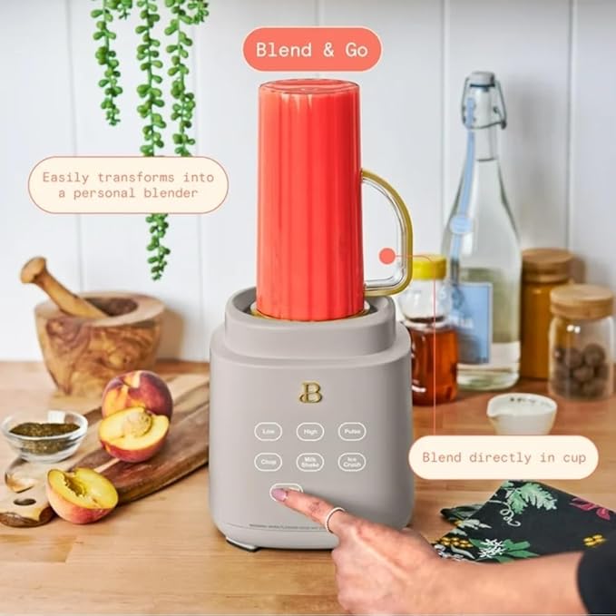 Power Exact Countertop Blender System 700W Motor 50oz Tritan Jar 20oz To-Go Cup 4 Presets 3 Speeds PrecisionSense Technology (Porcini Taupe)