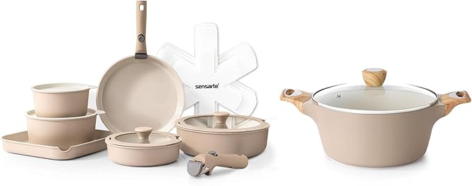 SENSARTE 17 Piece Ceramic Pots and Pans SetDishwasher ＆ Oven SafeSENSARTE 4.5QT Ceramic Nonstick Stock Pot with LidPFOA PFAS PTFE Free