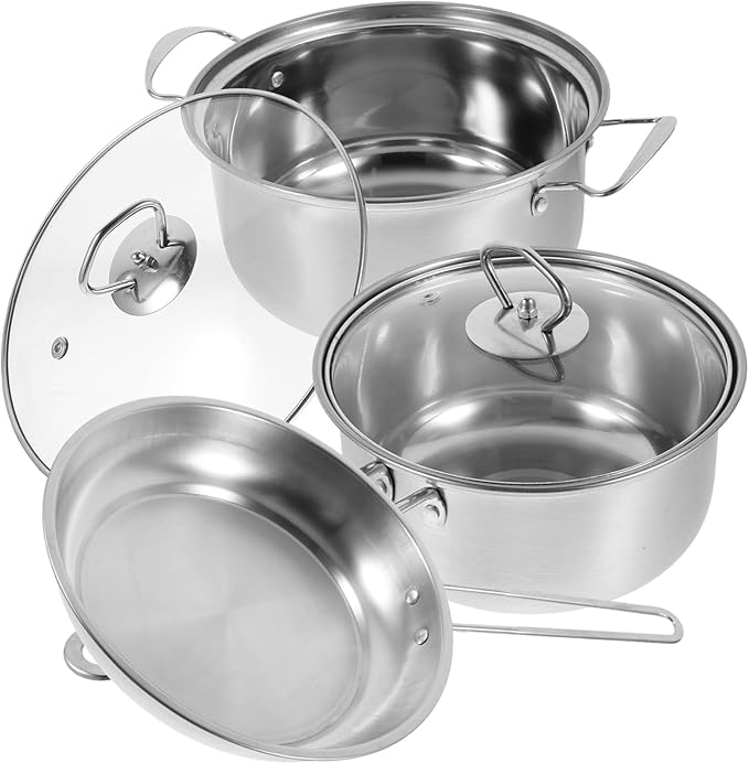 Stainless Steel Cookware Set with Stockpot Frying Pan Milk Pot and Secure Steel Handles for Resistant Kitchen Cooking