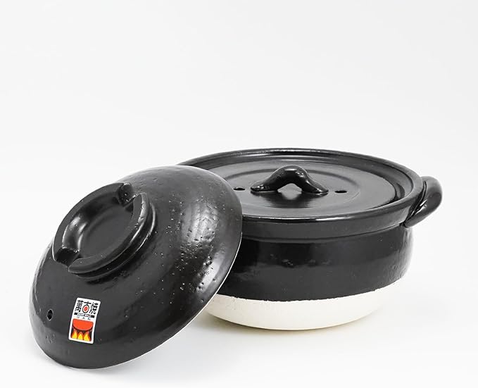 Banko-Yaki Fluffy Rice Pot Earthenware Rice Cooker with inner lid Measuring Cup and Paddle Traditional Japanese Donabe for Evenly Cooked Rice Mixed Rice and Porridge (2-Gou/Serves 2 to 3 people)