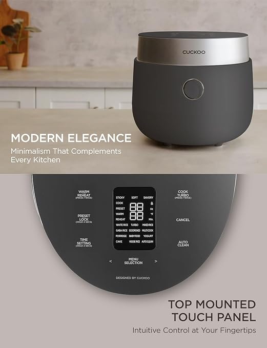CUCKOO Non-Pressure Rice Cooker 8-Cup Uncooked / 16-Cup Cooked with Induction Heating Technology Versatile Rice Maker with 12 Menu Options and Steam Plate Voice Guide Gray (CR-HA0810FG)