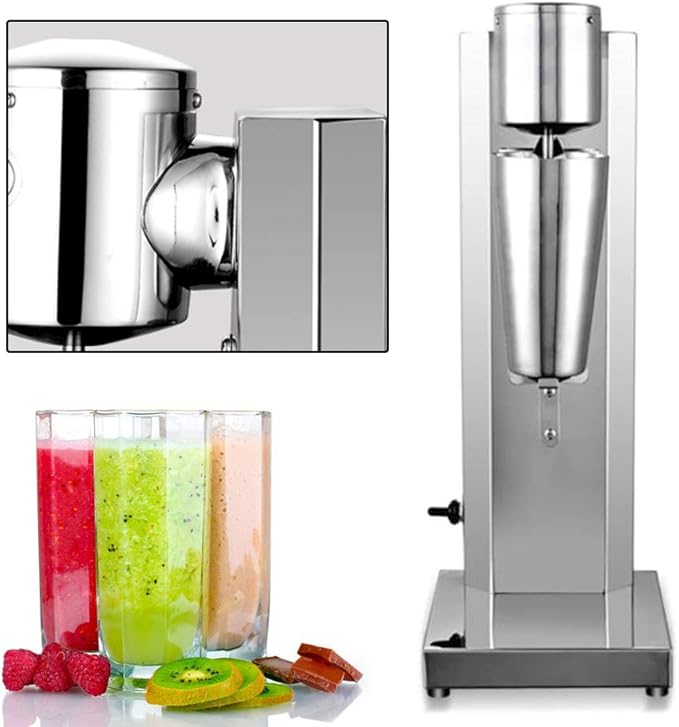 Commercial Milkshake Machine Electric Single Head Milkshake Machine Beverage Blender Stainless Steel Milkshake Machine Electric Malt Maker with 650ml Cup 180W 18000RMP.