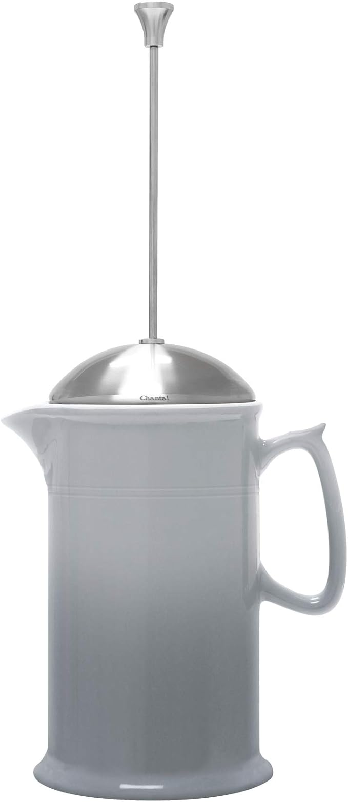 Chantal Stoneware French Press with Stainless Steel Plunger and Lid 28 ounce capacity Fade Grey