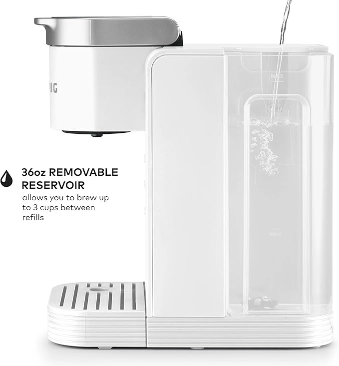 KeurigK -Express Essentials Plus Iced &amp Hot Single Serve Brewer Adjustable Temp Brew Over Ice Pods Compatible Coffee Maker (White)
