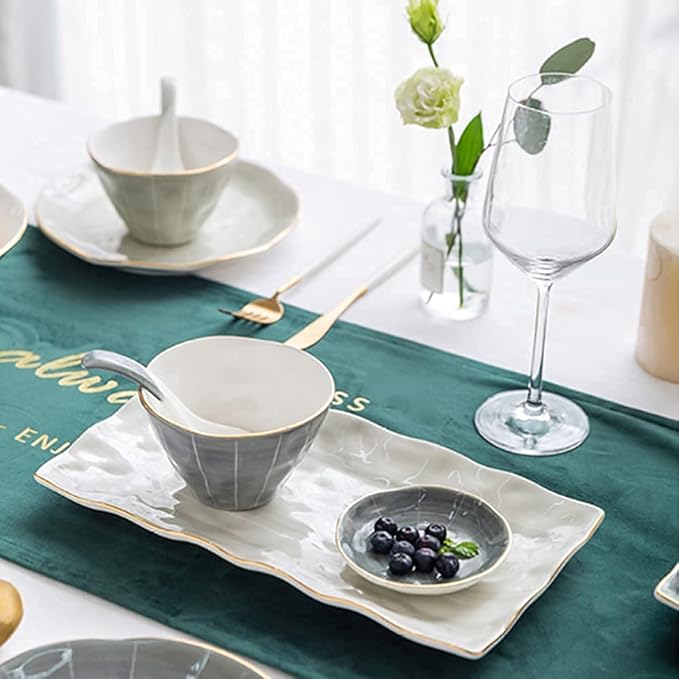 Dinnerware Sets - Luxury Gift Dishes Service Set 23-Piece Bowl and Tableware Set Ceramic Dinnerware Sets for 6 People Luxury Style Ceramic Dishware Sets Irregular Kitchen Plate Set