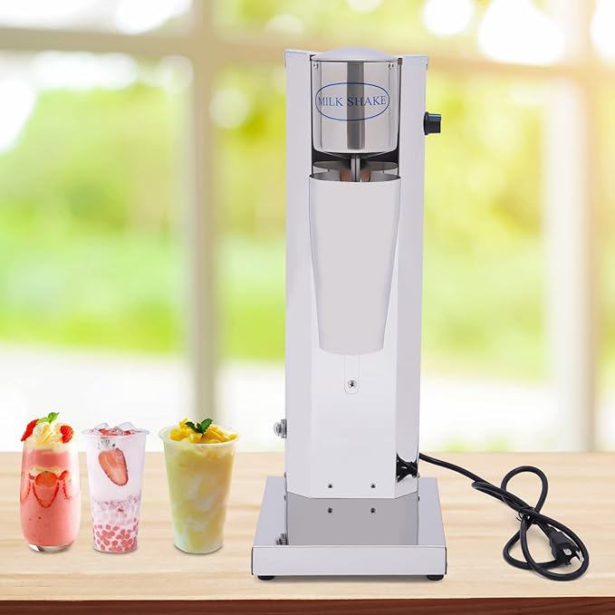 Electric Single Head Milk Shaker180W 2 Speed Adjustable Stainless Steel Silver Commercial Drink Mixer With 1Stainless Steel Cup＆1Clear PP CupSmoothie Malt For Cocktail Tea Coffee
