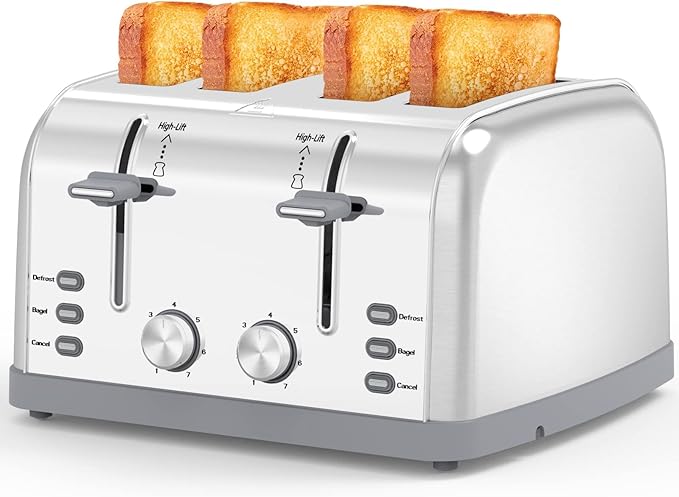 Toaster 4 Slice Retro Stainless SteelBest Prime 4 Slice Toaster Wide Solt with 7 Shade Settings Perfect for Waffles Bagels and More Lainsten T-527
