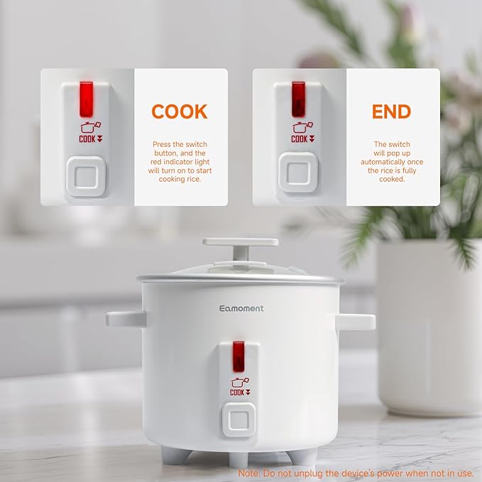 Small Rice Cooker White 1.5 Quart Mini Non-Stick Coated Insert Food Steamer and Dishwasher-Safe Glass Lid and Pot White