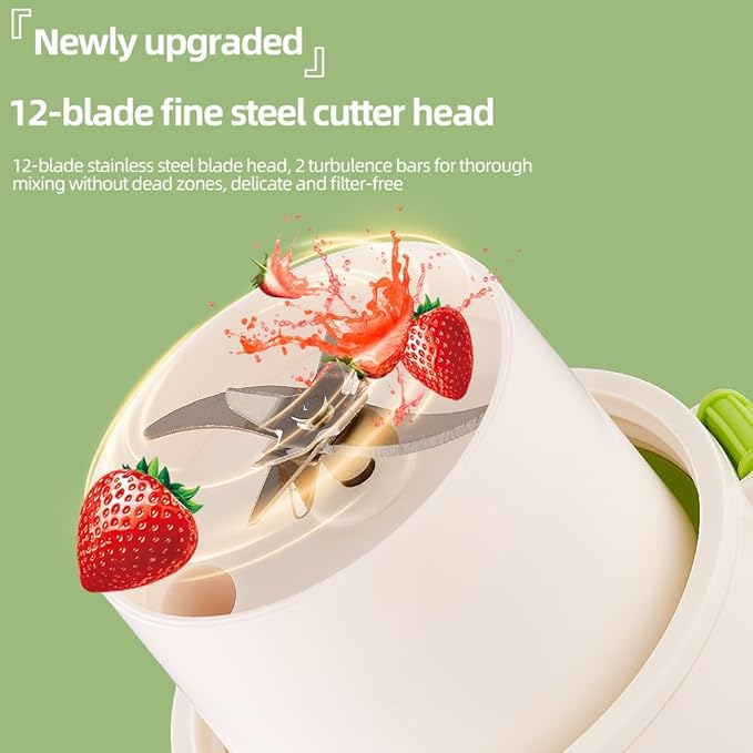 Portable Fruit Juicer Cup with 12-Blade Steel Cutter 340ml Smoothie Maker Rechargeable Personal Blender with Detachable Straw White