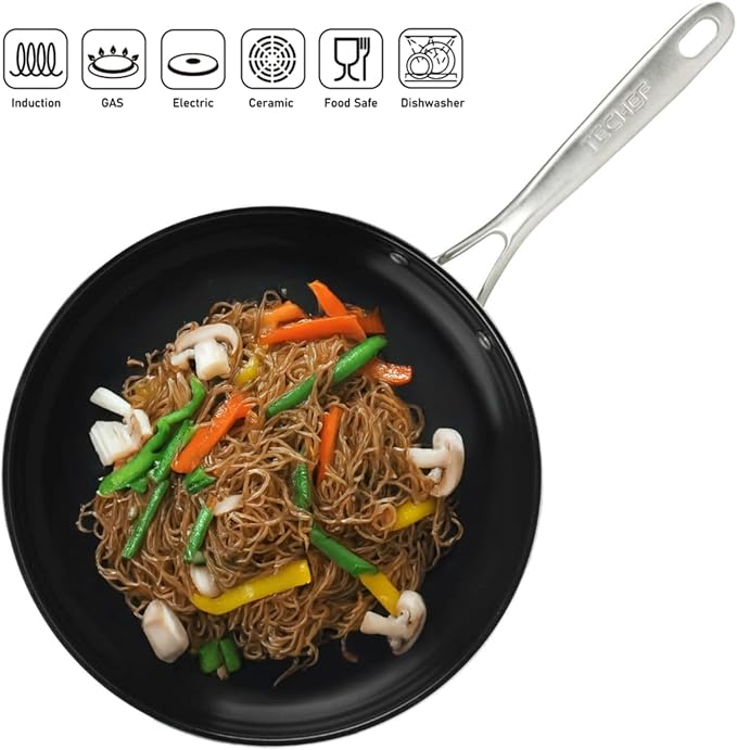 TeChef Collection | Ceramic Nonstick Flat Bottom Wok Stir Fry Pan Nontoxic - Free of PFAS PFOA PTFE (Wok 12)