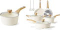 SENSARTE 14-Piece Ceramic Cookware SetsNon toxic Healthy Non Stick Kitchen Cooking Set1.5 Quart Sauce Pan with Lid Induction Pot