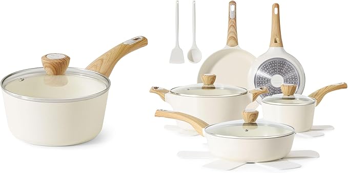 SENSARTE 14-Piece Ceramic Cookware SetsNon toxic Healthy Non Stick Kitchen Cooking Set1.5 Quart Sauce Pan with Lid Induction Pot