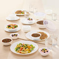 Larah By Borosil Brand Logo Silk Series Opalware Dinner Set with Glasses 35 Pcs for Family of 6 Microwave &amp Dishwasher Safe Bone-Ash Free Crockery Set for Dining &amp Gifting Plates &amp Bo