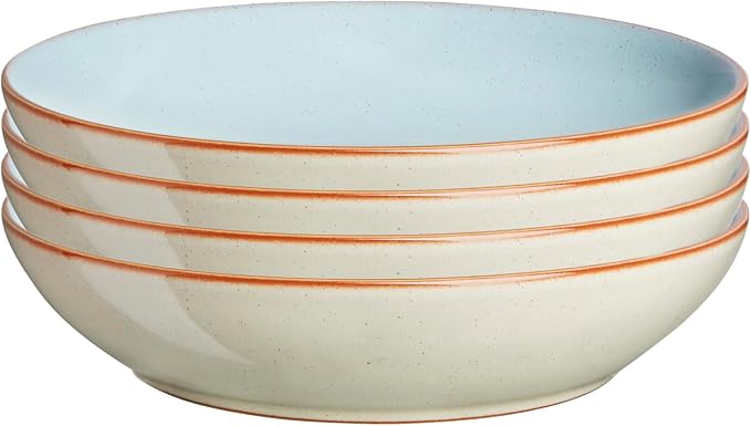Denby - Heritage Pavilion Pasta Bowls Set of 4 - Everyday Pasta Bowls - Contemporary Design - Dishwasher &amp Microwave Safe Ceramic Stoneware Tableware - Scratch Resistant