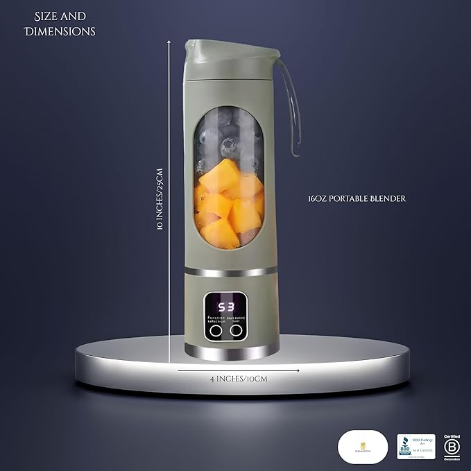 Paramexview® Portable Blender 16oz/500ml for Juices &amp Smoothies with 12 Stainless Steel Blades | USB Rechargable &amp 3 Levels Multi-Speed Control | 50W Powered fusion Portable Blender