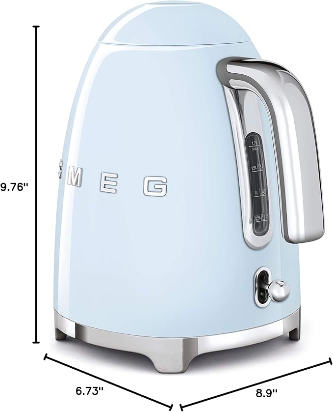 SMEG 50's Retro Style Electric Water Kettle with Automatic Shutoff Removable Base and Water Indicator KLF03PBUS Pastel Blue