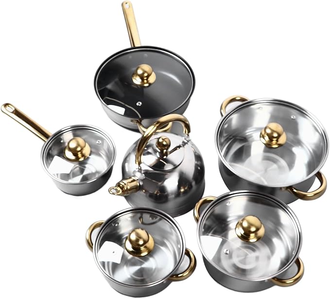 12-piece Stainless Steel Kitchen Pot Set Easy to Cookware Set for Cooking At Home Heat Design Suitable for All Hobs