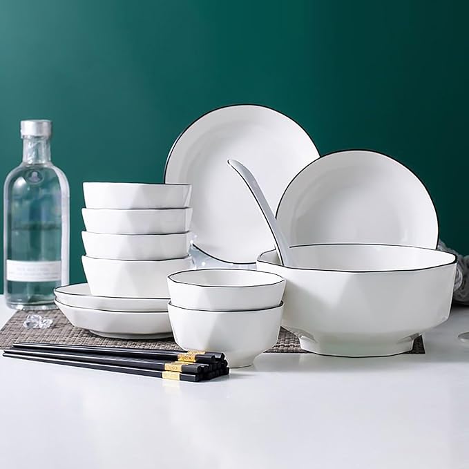 Reusable Dinnerware Sets for 6 Stackable Plates Bowls Set Modern Style Kitchen Dinner Set Dishwasher &amp Microwave Safe Dish Sets Smooth Surface and Easy to Clean 18/24/26 Pieces(18 Pieces)