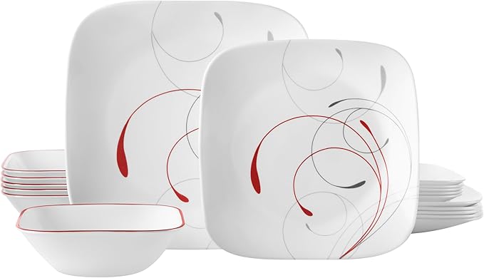 Corelle Vitrelle 18-Piece Service for 6 Dinnerware Set Triple Layer Glass and Chip Resistant Lightweight Square Plates and Bowls Set Splendor