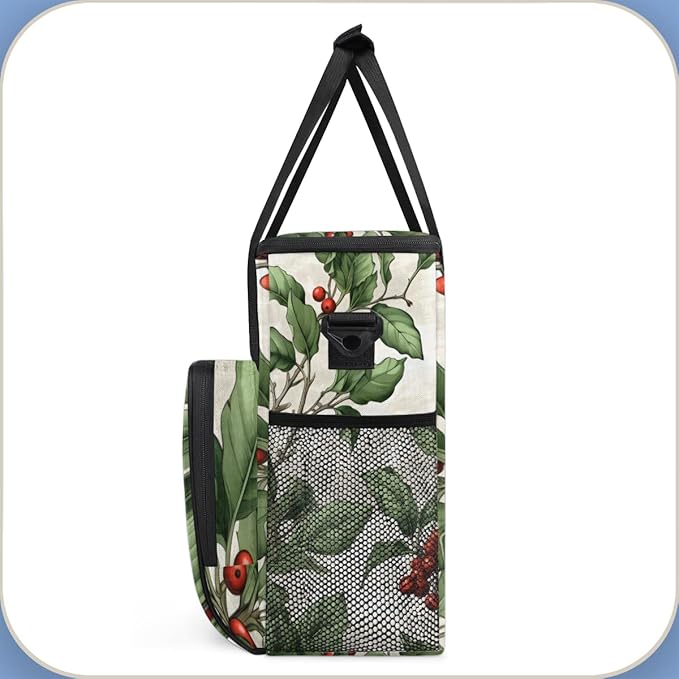 Christmas Flowers Coffee Maker Carrying Bag Bright Flowers Travel Storage Bag Compatible with K-Mini or K-Mini Plus Single Serve Coffee Brewer Carrying Case with Multiple Pockets &amp Shoulder Stra