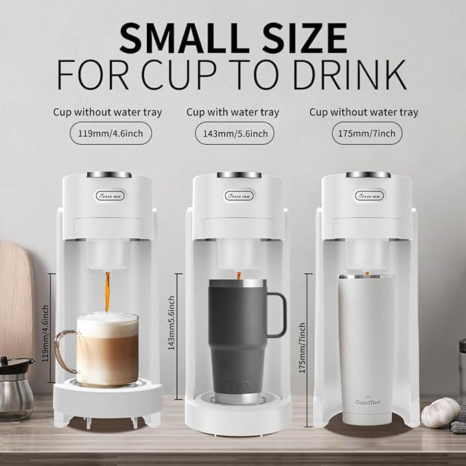 Mini Coffee MakerKCUP Capsule Coffee Maker Mini - 3s Heat-up Precise Temp Control 3 Adjustable Drip Tray BPA-Free Tank Espresso/Americano Modes for Home (White)