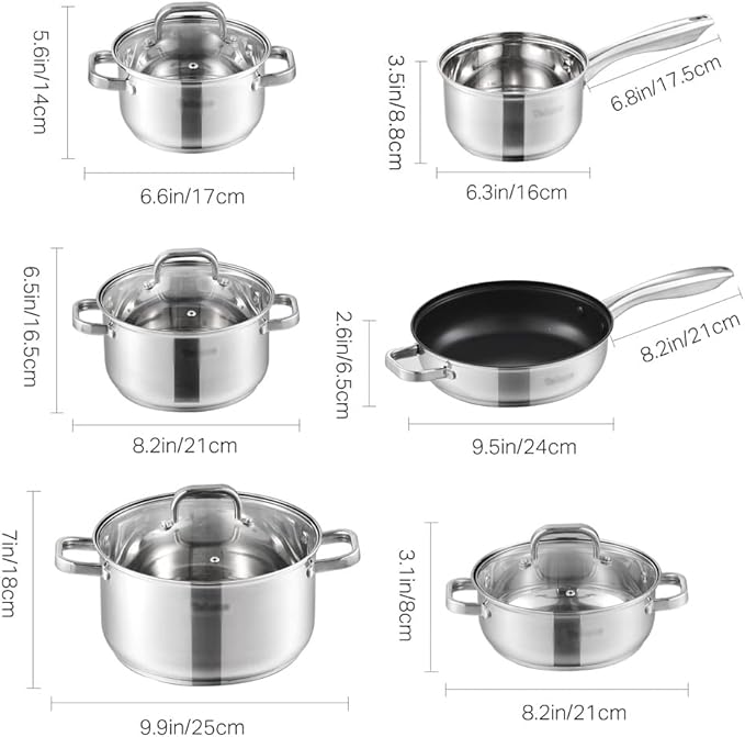 Cooking Pot Frying panStainless Steel Cookware Set 10 Piece Safety Induction Pan Set Nonstick Skillet Casserole with Glass Lid(
