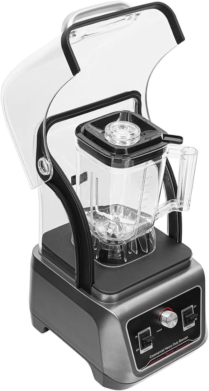 2200W Commercial Blender with Soundproof Cover 2L (67.6oz) High-Speed Blender 23000 RPM 6 Stainless Steel Blades Stepless Speed Control – Ideal for Smoothies Juices Nut Butter