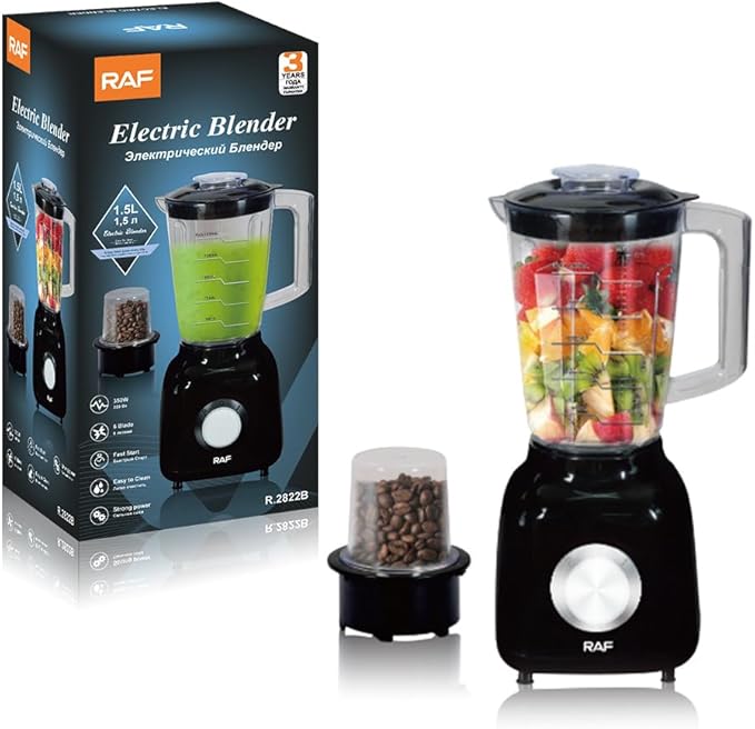 Plastic Fruit Mixer Blender Black Household Semi-Automatic with Grinder Attachment