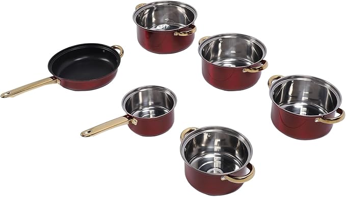 Thick Stainless Steel Cookware Set Multifunctional Pots and Pans Set Scald with Sturdy Handles Complete Set for Frying Boiling Stewing Includes 6 Pots