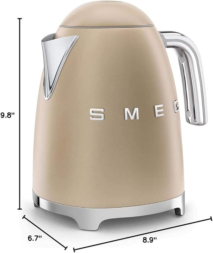 SMEG 50's Retro Style 7 Cup Electric Water Kettle with Automatic Shutoff Removable Base and Water Indicator KLF03CHMUS Matte Campagne
