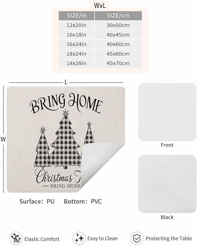 Coffee Mat for Counter Buffalo Check Plaid Christmas Tree Absorbent Hide Stain Coffee Bar Mat Non-slip Coffee Bar Accessories Kitchen Drying Mat Fit Under Coffee Maker Espresso Machine
