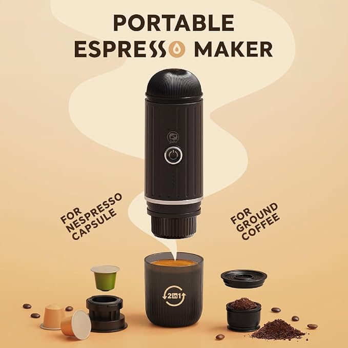 APLUSH Portable Coffee Maker for TravelSelf-Heating Electric Espresso MakerMini Coffee Maker for Camping Hiking OfficeCoffee Machine Compatible with Capsule &amp GroundBlack