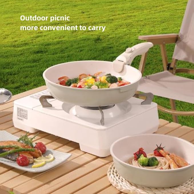 5pcs Pots and Pans SetNonstick Cookware Set Detachable Handle Outdoor Wheat Rice Stone Non Stick Pot Set Milk Pot with Lid Flat Bottom PotOven Safe (Green)
