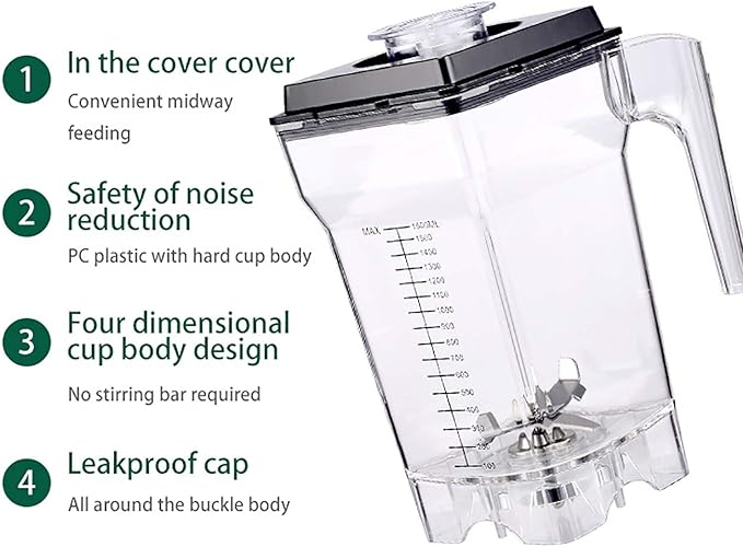 Commercial Blender Smoothie Maker 1.6L Blender with Soundproof Shield With Timing Function Adjustable Speed and Time for Crushing Ice Smoothie Puree Bar Coffee Shop