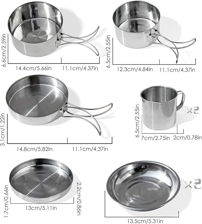 DNCG Steel Cookware Set 8 Steel Pots and Pans Stainless Steel Non-Stick Induction Pan Set with Touch Handles for Outdoor Kitchen and Traveling
