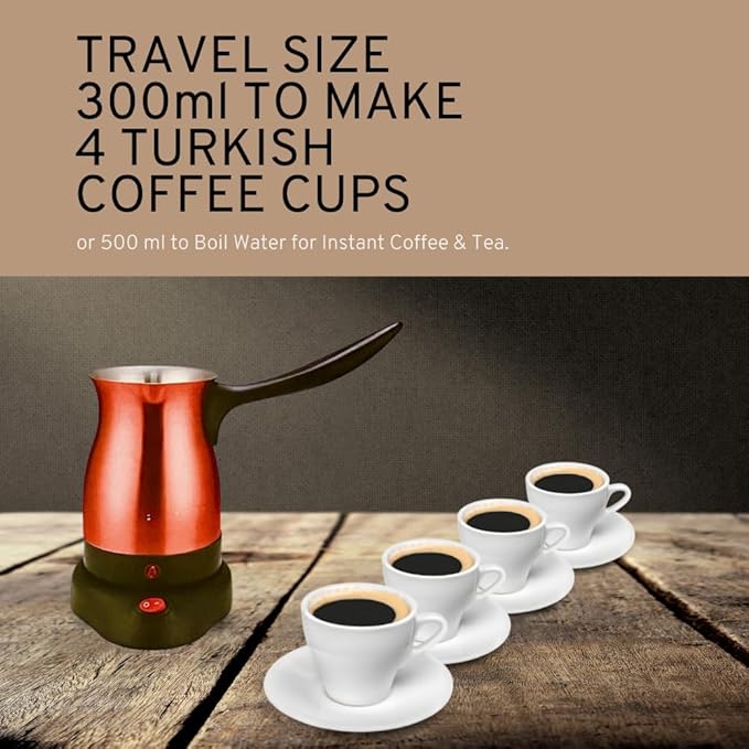 Electric Turkish Coffee Maker Kettle Pot Stainless Steel Cool Touch Handle Travel Size Fast Boil &amp Keeps Water Boiling for Arabic &amp Greek Coffee Tea 0.3L (RED)