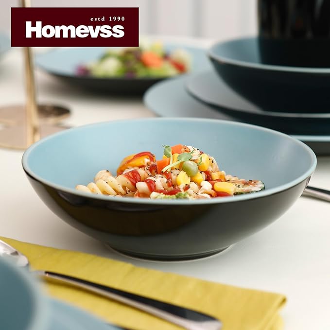 Colors Life Dinnerware SetOutside Shinny Black + Inside Matte Finished Color (16pc Set Turquoise)