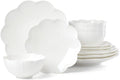 Lenox Dinnerware Set Studio 1414 Scallop 12-Piece Set Service For 4 Bone China Material Dishwasher &amp Microwave Safe Home And Kitchen Kitchen And Dining Plates And Bowls Sets (White 12 Piec